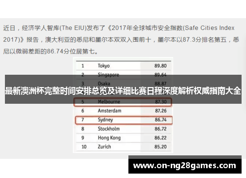 最新澳洲杯完整时间安排总览及详细比赛日程深度解析权威指南大全